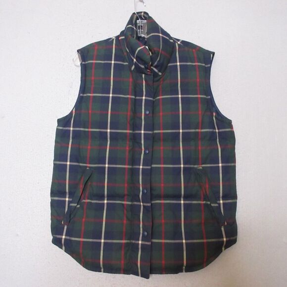 Vintage Eddie Bauer Puffer Vest Women Small Plaid Tartan Goose Down‎ Full Zip - Picture 1 of 10
